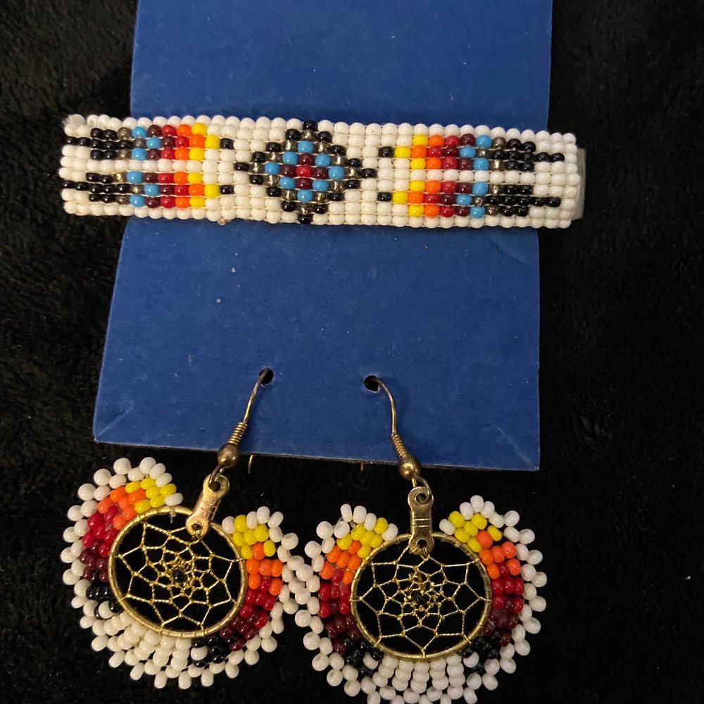 Native Canadian  Indian Dream Maker Earrings and Hair Clip Set